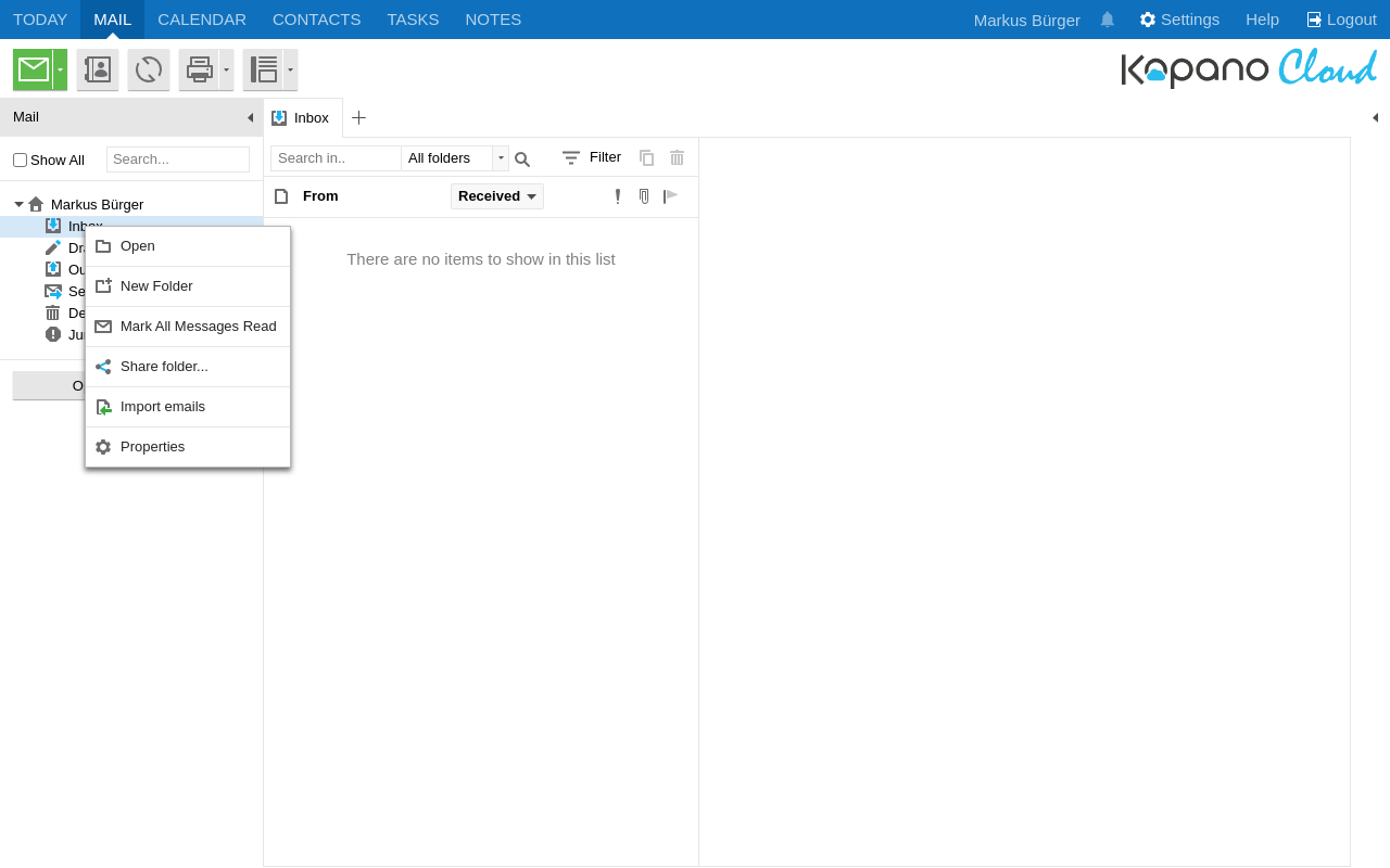 Inbox folder context menu