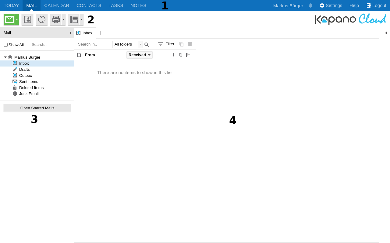 Areas of the webmail client